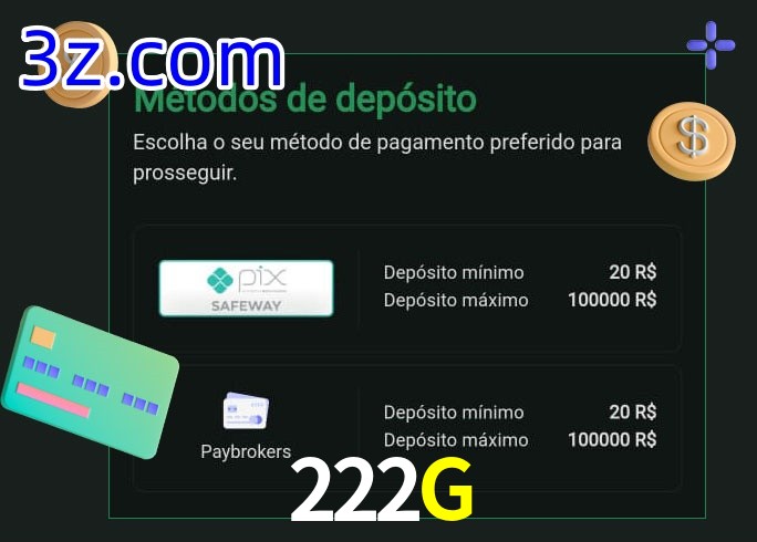 O cassino 222G oferece uma grande variedade de métodos de pagamento